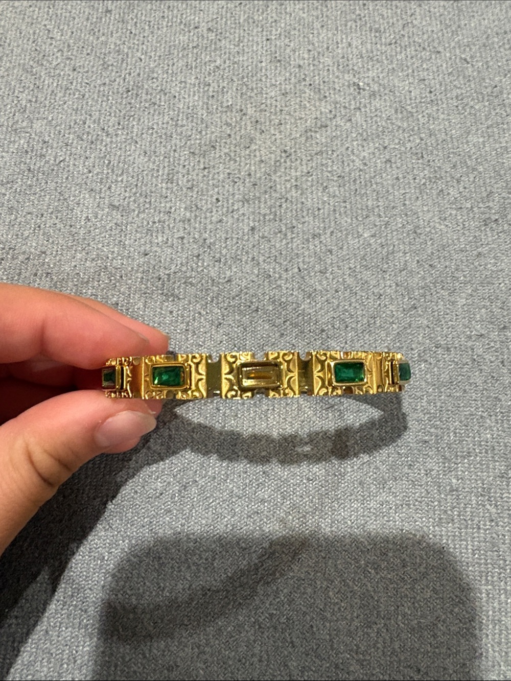 Gold-Tone Bracelet with Green Gem Accents